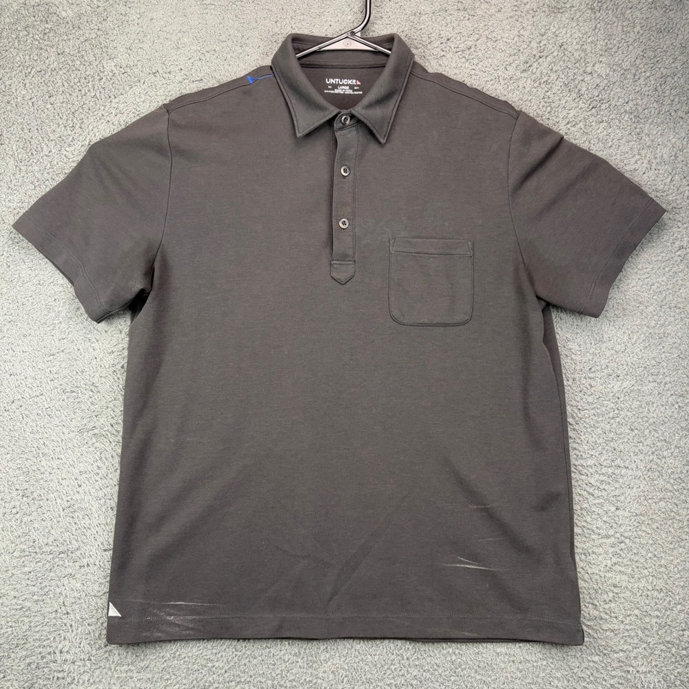 UNTUCKit Mens Large Dark Gray‎ Pima Cotton Blend Short Sleeve Polo Shirt Pocket